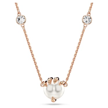 Dragon & Phoenix 链坠, 仿水晶珍珠, 龙爪, 白色, 镀玫瑰金色调 - Swarovski, 5685774
