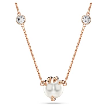 Dragon & Phoenix Kolye, Kristal inciler, Ejderha pençesi, Beyaz, 18k pembe altın rengi yüzey - Swarovski, 5685774