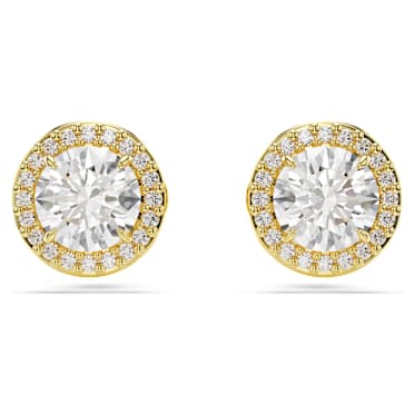 Una Angelic stud earrings, Round cut, Gold tone, Gold-tone plated - Swarovski, 5686637