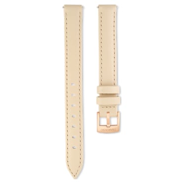 Watch strap, 12 mm (0.47") width, Leather, Beige, Rose gold-tone finish - Swarovski, 5686988