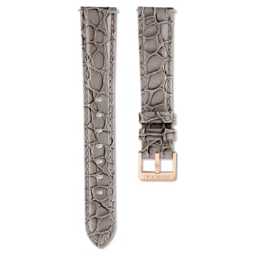 Watch strap, 16 mm (0.63") width, Leather with stitching, Gray - Swarovski, 5687028