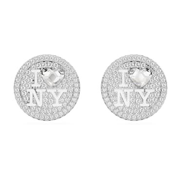 I Love NY stud earrings, White, Rhodium plated - Swarovski, 5687032