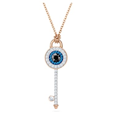 Symbolica pendant, Evil eye and key, Blue, Rose gold-tone plated - Swarovski, 5687035