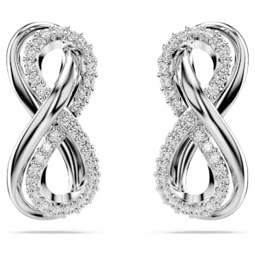 Hyperbola ต่างหูเม็ดเดี่ยว, อินฟินิตี้, ขาว, เคลือบโรเดียม - Swarovski, 5687269