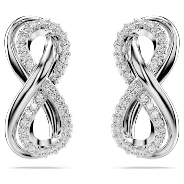 Hyperbola stud earrings, Infinity, White, Rhodium plated - Swarovski, 5687269