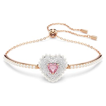 Hyperbola bangle, Crystal pearls, Heart, White, Rose gold-tone plated - Swarovski, 5687513