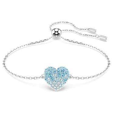 Idyllia bracelet, Heart, Blue, Rhodium plated - Swarovski, 5687621