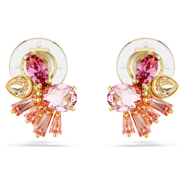 Gema clip oorbellen, Verschillende slijpvormen, Bloem, Roze, Goudkleurige toplaag - Swarovski, 5688479