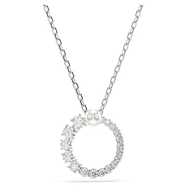Matrix จี้สร้อยคอ, มุกคริสตัล, เจียระไนทรงกลม, ขาว, เคลือบโรเดียม - Swarovski, 5688751