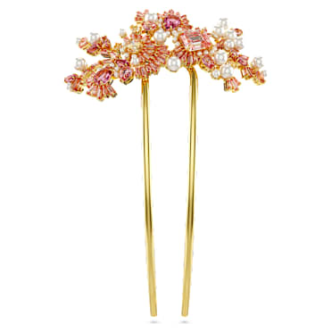 Gema hair clip, Crystal pearl, Mixed cuts, Flower, Pink, Gold-tone plated - Swarovski, 5689051
