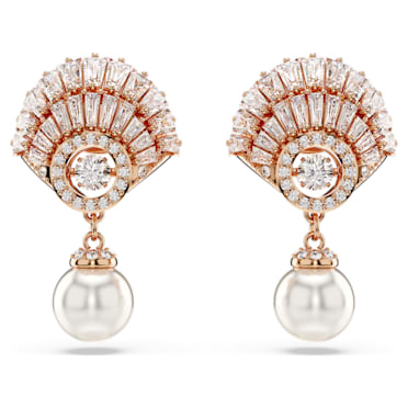 Idyllia drop earrings, Shell, White, Rose gold-tone plated - Swarovski, 5689196