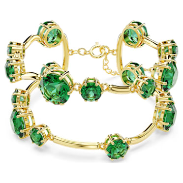 Constella double bangle, Mixed round cuts, Green, Gold-tone plated - Swarovski, 5689219
