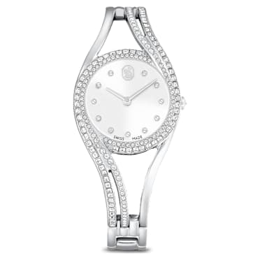 Hyperbola bangle watch, Swiss Made, Metal bracelet, Silver tone, Stainless steel - Swarovski, 5689432