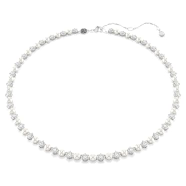 Matrix สร้อยคอ Tennis, มุกคริสตัล, เจียระไนทรงกลม, ขาว, เคลือบโรเดียม - Swarovski, 5689623