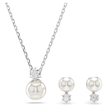 Matrix เซ็ต, มุกคริสตัล, เจียระไนทรงกลม, เขียว, เคลือบโรเดียม - Swarovski, 5689624
