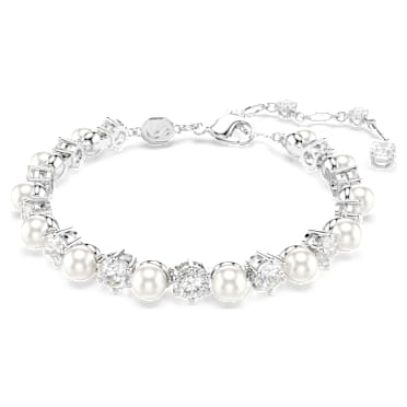 Matrix สร้อยข้อมือ Tennis, มุกคริสตัล, เจียระไนทรงกลม, ขาว, เคลือบโรเดียม - Swarovski, 5689625