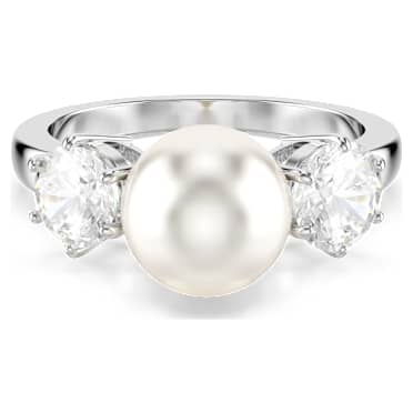 Matrix แหวนค็อกเทล, มุกคริสตัล, เจียระไนทรงกลม, ขาว, เคลือบโรเดียม - Swarovski, 5689627