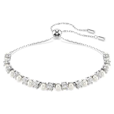 Matrix สร้อยข้อมือ Tennis, มุกคริสตัล, เจียระไนทรงกลม, ขาว, เคลือบโรเดียม - Swarovski, 5689633