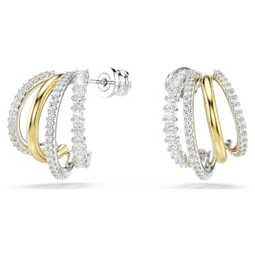 Brincos argola Hyperbola, Combinação de lapidações, Mini, Brancos, Acabamento de combinação de metais - Swarovski, 5689718