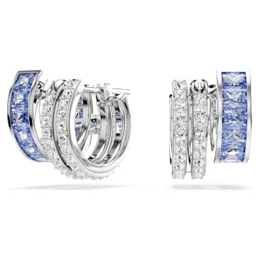 Connexus hoop earrings, Mixed cuts, Blue, Rhodium plated - Swarovski, 5690030