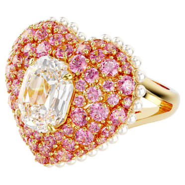 Hyperbola cocktail ring, Octagon cut, Crystal pearls, Heart, Pink, Gold-tone plated - Swarovski, 5690058