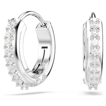 Matrix ต่างหูแบบห่วง, เจียระไนทรงกลม, ขาว, เคลือบโรเดียม - Swarovski, 5690670