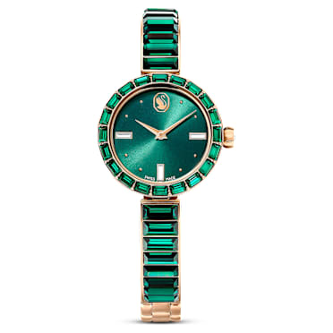 Ceas Matrix Bangle, Fabricat în Elveția, Brățară cu cristale, Verde, Finisaj auriu de culoarea șampaniei - Swarovski, 5690808