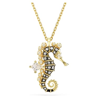 Idyllia จี้สร้อยคอ, Crystal Pearls, ม้าน้ำ, ขาว, เคลือบโทนสีทอง - Swarovski, 5690874