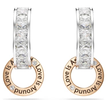Connexus drop earrings, Mixed cuts, `Love is around`, White, Mixed metal finish - Swarovski, 5691178