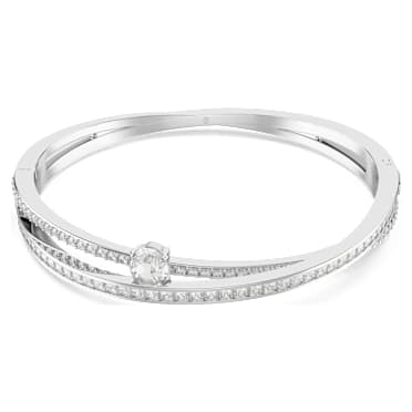 Bracciale rigido Hyperbola, Taglio misto, Bianco, Placcato rodio - Swarovski, 5691224