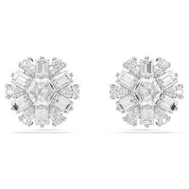 Idyllia Ohrstecker, Verschiedene Schliffe, Schneeflocke, Weiß, Rhodiniert - Swarovski, 5691483