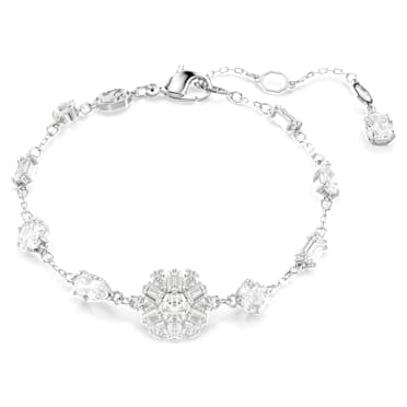 Idyllia bracelet, Mixed cuts, Snowflake, White, Rhodium plated - Swarovski, 5691485