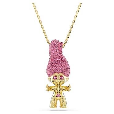 Good Luck Trolls pendant, Troll, Pink, Gold-tone plated - Swarovski, 5691940