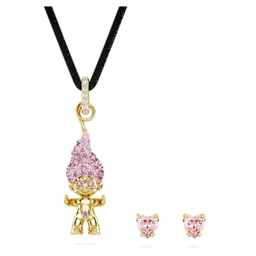 Good Luck Trolls set, Troll, Pink, Gold-tone plated - Swarovski, 5691945