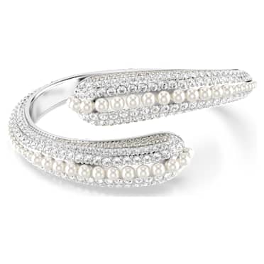กำไลแบบ Cuff Sublima, มุกคริสตัล, เจียระไนทรงกลม, ขาว, เคลือบโรเดียม - Swarovski, 5692106
