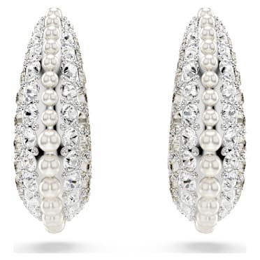 Sublima Drop-Ohrhänger, Kristallperle, Rundschliff, Klein, Weiß, Rhodiniert - Swarovski, 5692107