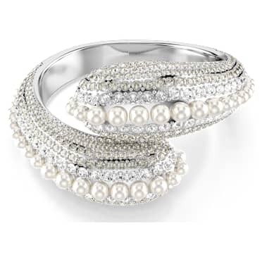 Manchette Sublima, Pièce d’exception, Perle de cristal, Taille ronde, Blanc, Métal rhodié - Swarovski, 5692108