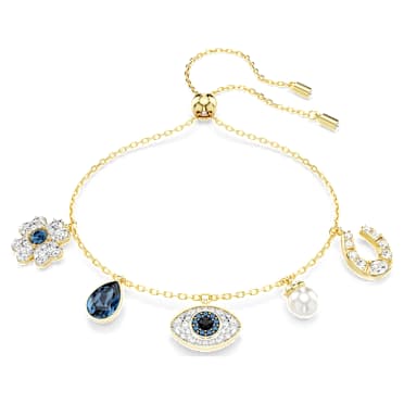 Symbolica 브레이슬릿, 크리스털 펄, 클로버, 이블 아이, 말발굽, 블루, 골드 톤 플래팅 - Swarovski, 5692162