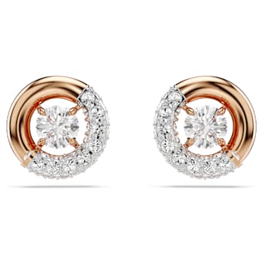 Dextera 耳釘, 圓形切割, 白色, 鍍金（玫瑰金色飾面） - Swarovski, 5692258