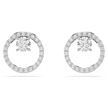 Constella ต่างหูเม็ดเดี่ยว, เจียระไนทรงกลม, ขาว, เคลือบโรเดียม - Swarovski, 5692262