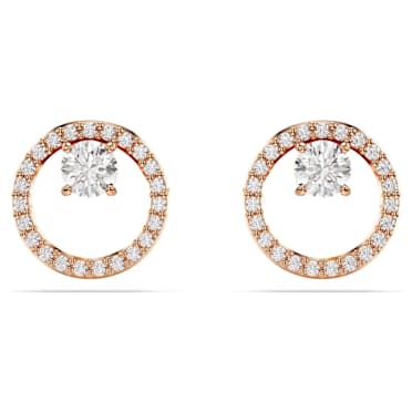 Constella 耳釘, 圓形切割, 白色, 18K 金（玫瑰金色）飾面 - Swarovski, 5692263