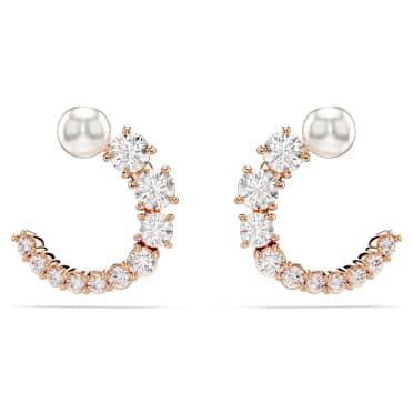 Obročasti uhani Matrix, Kristalni biser, Okrogli rez, Beli, V videzu rožnatega zlata 18K - Swarovski, 5692264