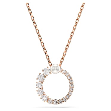 Wisiorek Matrix, Kryształowa Perła, Szlif okrągły, Biały, Wykończenie z 18-karatowego różowego złota - Swarovski, 5692265