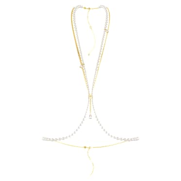 Idyllia body chain, Crystal pearls, White, Gold-tone plated - Swarovski, 5692401