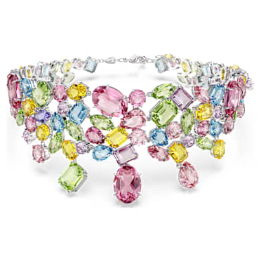 โชคเกอร์ Gema, ผสมผสานเหลี่ยมเจียระไนหลายหลายรูปแบบ, หลากสี, เคลือบโรเดียม - Swarovski, 5692418
