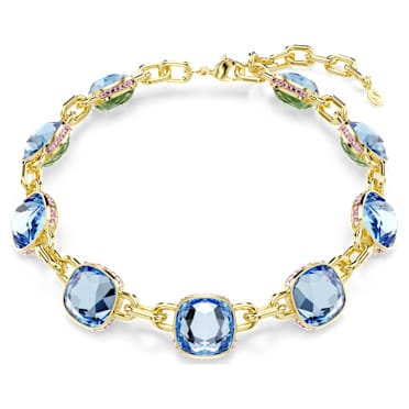 Verižica Tennis Chroma, Blazinasti rez, Večbarvna, V videzu 18-karatnega zlata - Swarovski, 5692482