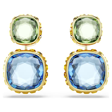 Chroma ต่างหูทรงหยดน้ำ, เจียระไนทรง Cushion, หลากสี, เคลือบโทนสีทอง - Swarovski, 5692492