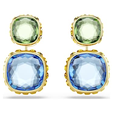 Chroma 드롭 이어링, 쿠션 컷, 멀티컬러, 18K 골드 피니시 - Swarovski, 5692492