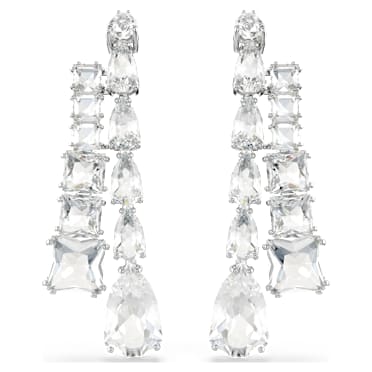 Matrix drop earrings, Mixed cuts, White, Rhodium plated - Swarovski, 5692515