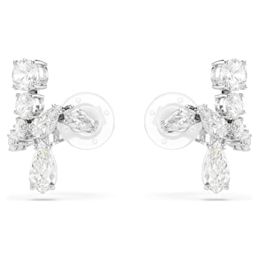 Boucles d'oreilles clip Matrix, Tailles variées, Blanches, Métal rhodié - Swarovski, 5692523